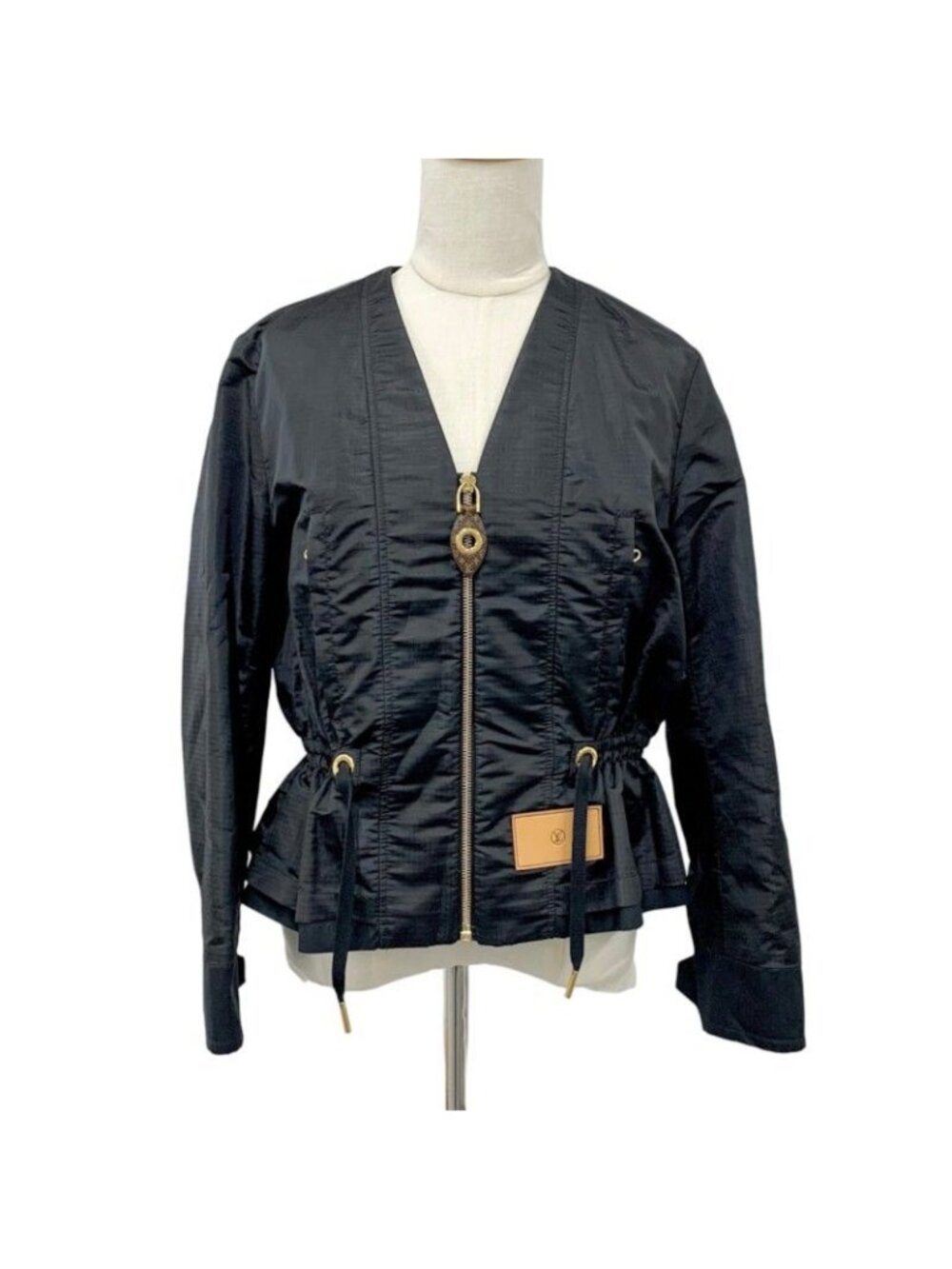 Louis Vuitton Black Peplum Waist Ripstop Jacket Logo Monogram